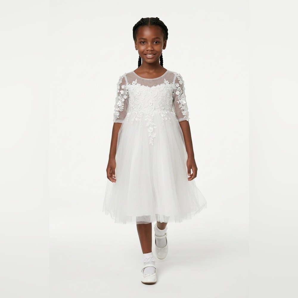 Charming White Floral Kids Dress